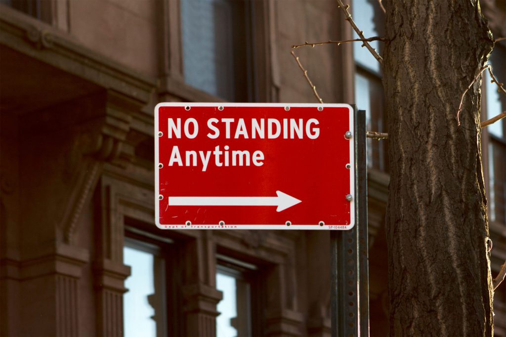 No Standing Anytime street sign
